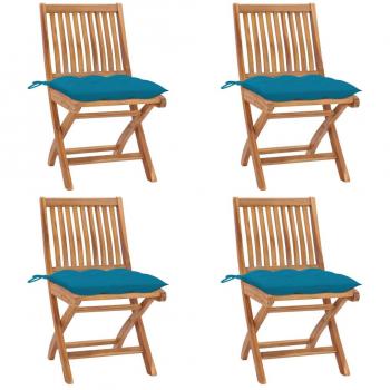 Folding Garden Chairs with Cushions - 4 pcs Solid Teak Wood