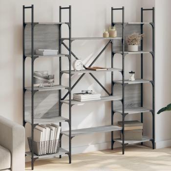 Estantería de madera ingeniería 155,5x24x166,5 cm en colores Negro, Roble Sonoma y Roble ahumado - Mueble de Almacenaje para Oficina, Estudio y Dormitorio