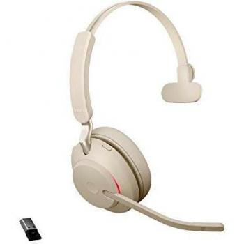 Jabra Evolve2 65 Auriculares Inalámbricos Monoaurales con Cancelación de Ruido - Certificados para plataformas UC - Batería de Larga Duración - Adaptador Bluetooth USB-A - Beige