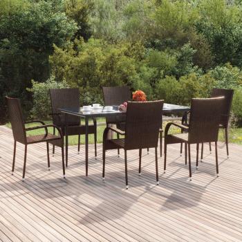 7-Piece Brown Poly Rattan Garden Dining Set