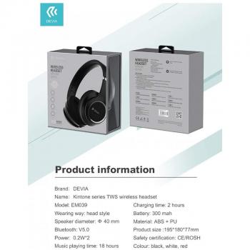 Auriculares Bluetooth 5.0 TWS Kintone Hi-Fi Plegables con Llamadas Manos Libres y Botón de Subwoofer - Negro