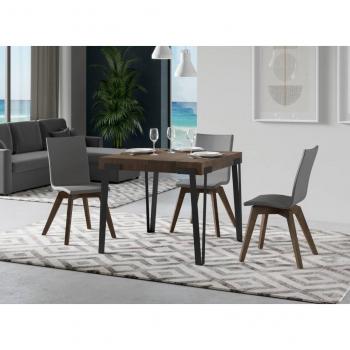 Mesa extensible cuadrada pequeña de madera marrón con patas de metal antracita 90 a 246 cm Konta
