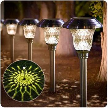 BEAU JARDIN 8 pack Luces Solares Jardín Iluminación al aire libre de caminos Acero Inoxidable Vidrio LED de Luz de Jardín IP65 Resistente al Agua Patio [Clase de eficiencia energética A]11.9x41,9cm