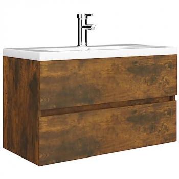 Mueble de baño con lavabo de madera contrachapada roble ahumado marrón
