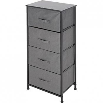 Caja de Almacenaje con 4 Cajones, Gris, 45x30x94 cm, Estructura de Metal Negro y Tablero MDF