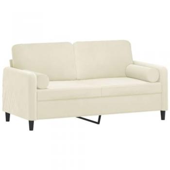 Sofá de 2 Plazas con Cojines en Terciopelo Color Crema 140 cm