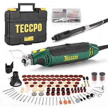 Mini Amoladora Eléctrica, TECCPO Herramienta Rotativa Tool 135W, 10000-35000 tr/min, 114 Accesorios Kit Eléctrico de 6 Velocidades con Caja Rígida, Ideal Para Cortar/Pulir