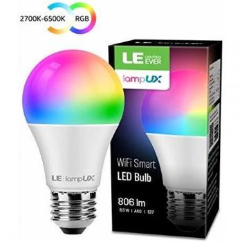 Bombilla LED Inteligente WiFi Regulable, LE Bombilla WiFi E27 9W Equivalente a 60W, 16 Millones de Colores 806 lúmen, Lámpara WiFi Luz RGBW Blanca 2700K-6500K Compatible con Alexa, Google Home,1 Pcs