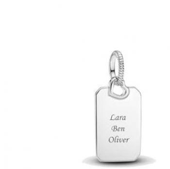 Colgante Pandora Etiqueta Rectangular para Grabar en Plata de Ley