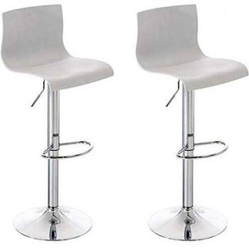 Set de 2 Taburetes Bar Hoover en Polipropileno Blanco con Gaslift y Estructura de Metal Cromado