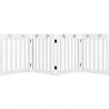 Barrera de Seguridad Plegable para Perros 4 Paneles Costway, Valla Protección para Puerta y Escalera, Dimensiones: 204 x 61 x 1,5 cm, Color Blanco