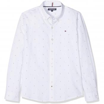 Tommy Hilfiger Dobby Shirt L/s, Blusa para Niños, Blanco