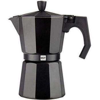 Cafetera MAGEFESA KENIA NOIR - Fabricada en aluminio esmaltado de color negro, compatible con cocinas de gas vitroceramica y eléctricas, NO APTA PARA INDUCCIÓN – Tamaño