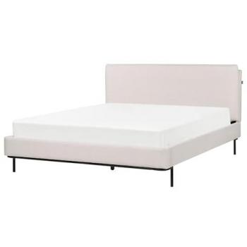 Cama Moderna Tapizada de Tela de Poliéster Beige con Cabecero y Somier 160 x 200 cm Corio