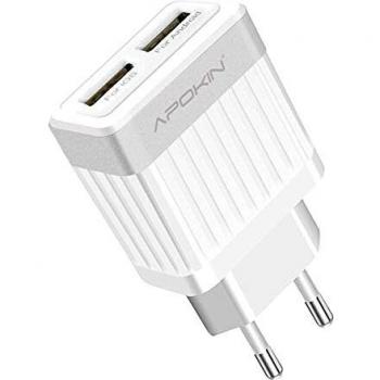 APOKIN® Cargador para Móvil o Tablet Ultra Rápido Doble USB 2.1A USB 2.0 Adaptador de Carga Cargador Compatible Samsung iPhone iPad Huawei Xiaomi OPPO Realme LG TCL Vivo iPad