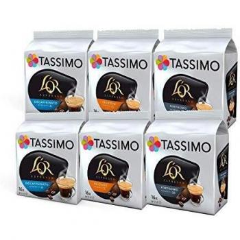 Tassimo Coffee L'OR Espresso Bundle Cápsulas de Café - L'OR Decaffeinato, Delizioso, Fortissimo - 6 Paquetes