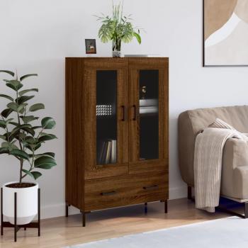 Aparador alto de madera de ingeniería en color roble marrón, dimensiones 69,5x31x115 cm, mueble de almacenaje para salón, buffet y armario auxiliar