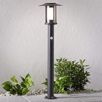 Bolardo luminoso LED Gregory, gris oscuro, con sensor, de acero, moderno, para exterior