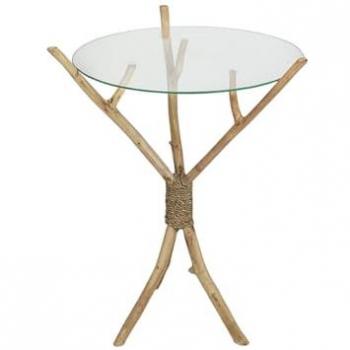 Mesa auxiliar Romimex Natural Vidrio Madera de Teca 45 x 60 x 45 cm