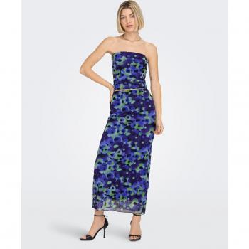Only Top de mujer en tul elástico estampado con escote palabra de honor