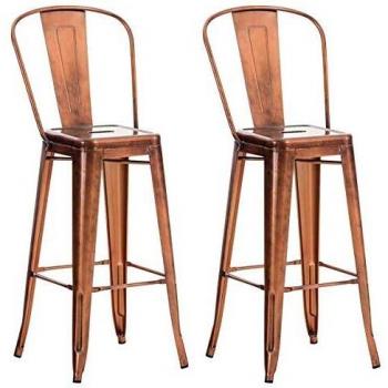 Set de 2 Taburetes Industriales Aiden de Metal Color Cobre con Respaldo y Apoyapies - Altura 77 cm