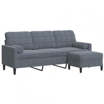 Sofá de 3 plazas con taburete de terciopelo gris oscuro 180 cm