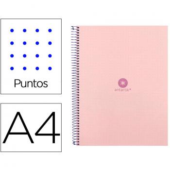 Cuaderno espiral Liderpapel Antartik A4 microperforado tapa forrada 80 hojas 90g/m² rayado con puntos banda de color 4 taladros rosa