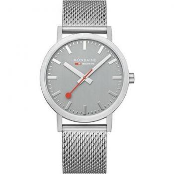 Mondaine Classic Men's and Women's Analog Quartz Watch with Stainless Steel Mesh Strap - Good Grey 40mm