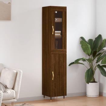 Aparador de madera contrachapada 34,5x34x180 cm con 1 puerta, mueble de almacenaje para salón, buffet y armario auxiliar en color roble marrón