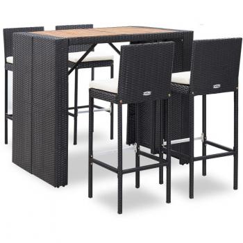 vidaXL 5 Piece Outdoor Bar Set Poly Rattan and Acacia Wood Black
