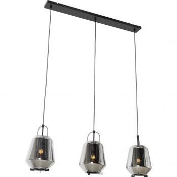 Lámpara colgante Art Déco negra con cristal ahumado rectangular 23 cm, 3 luces E27 - Kevin
