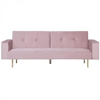Sofá Cama 3 Plazas Moderno de Terciopelo Rosa con Reposabrazos Visnes