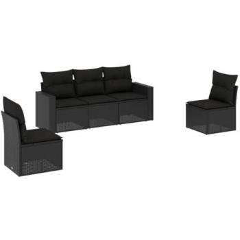 Set de muebles de jardín 5 pzas con cojines ratán sintético negro