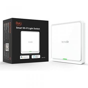 Tenda SS3 Interruptor de Luz Inteligente, Luz Wi-Fi de 2.4GHz, Unipolar, Interruptor de Pared, con Alexa y Google Home, Control Remoto y Temporizador, No se Requiere Concentrador, Blanco, 1 Cuadrilla