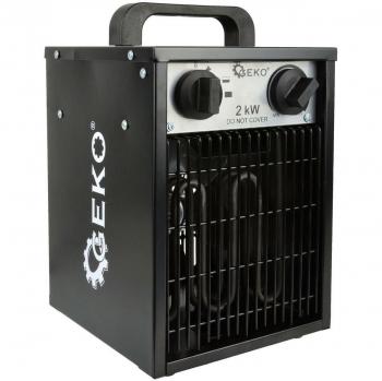 Calentador Eléctrico de 2 kW con Ventilador, Termostato Ajustable y Carcasa Metálica GEKO
