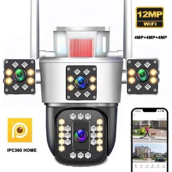 Cámara de vigilancia IP66 PTZ IPC360 HOME 6K 12MP con 3 lentes, 3 pantallas, visión nocturna a color, detección de movimiento y audio bidireccional