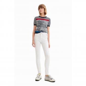 Desigual Women's Skinny Push-Up Jeans - White Cotton with Zip Fastening