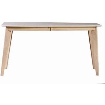 Mesa de comedor extensible blanca y madera clara L150-200 Leena