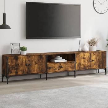 Mueble de TV con cajón de madera de ingeniería en color roble ahumado, dimensiones 200x25x44 cm, ideal para salón y entretenimiento