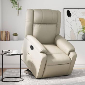 Silla reclinable elevable eléctrica de cuero sintético crema Vidaxl