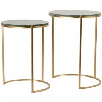 Set de 2 Mesas Auxiliares Verde Dorado 41x41x50/35x35x43cm - Estructura Sólida y Diseño Elegante