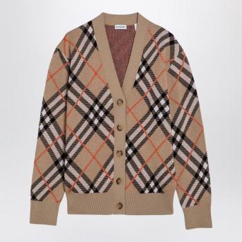 Burberry Women's Wool And Mohair Cardigan with Check Pattern in Beige | Size Medium