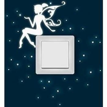 Adhesivo de pared con diseño de hada y puntos de luz fluorescentes de cielo estrellado M1161