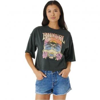 Camiseta Rip Curl Barrelled Heritage Crop para Mujer en Gris o Negro