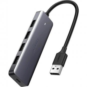 Hub USB Ugreen 4 Puertos USB 3.2 Gen 1 con Alimentación Micro USB, Color Gris