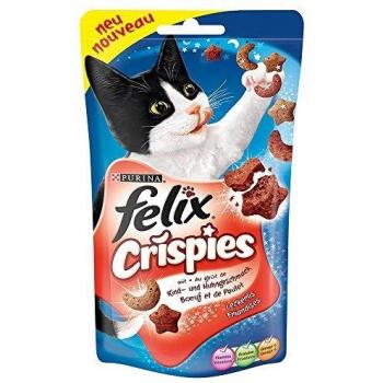 Felix Crispies Snacks para Gatos - Sabor Salmón y Trucha, Pack Económico (3 x 45 g)