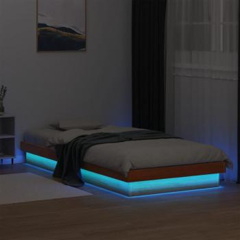 Cama LED de cera marrón 90x190 cm en madera maciza de pino