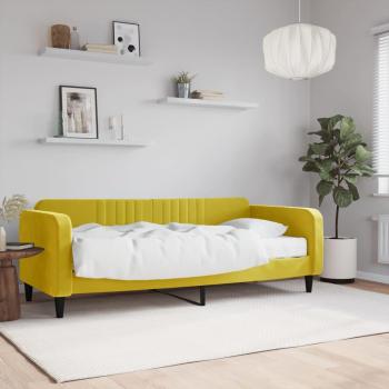 Sofá cama con colchón de terciopelo amarillo 90x200 cm