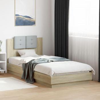 Cama solar con cabecero y luces LED en roble Sonoma 100x200 cm