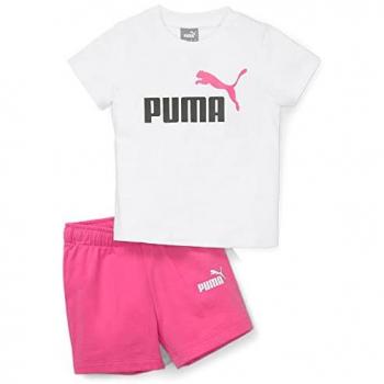 Conjunto Deportivo Unisex Niño/a Puma Minicats Tee y Shorts, Zapatillas Hombre Puma, Traje de Trote Blanco-Rosa Perla, Talla 74